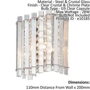 Glass Wall Light Clear Crystal & Chrome Plate 28W G9 Dimmable Living Room