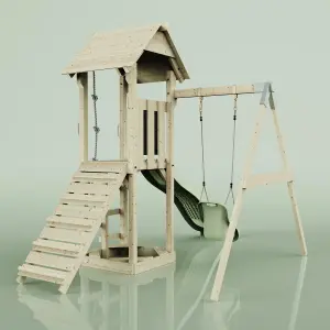 PolarPlay Tower Kids Wooden Climbing Frame with Swing and Slide - Swing Helka Sage