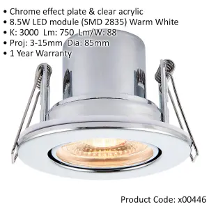 2 PACK Recessed Tiltable Ceiling Downlight - 8.5W Warm White LED Chrome Plate