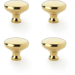 4 PACK - Victorian Round Door Knob - Polished Brass 38mm - Kitchen Cabinet Pull Handle