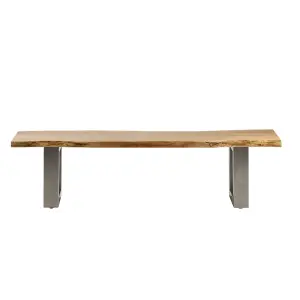 Hommoo Industrial Wood And Metal Medium Dining Bench