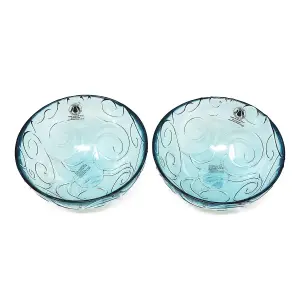 Recycled Glass Ice Blue/Clear Swirl Kitchen Dining Set of 2 Serving Bowls (Diam) 18cm