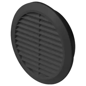 Graphite Grey Louvred Wall Vent Grille with Flyscreen for 100 mm / 4" Round Wall Outlet - Air Ventilation Duct Cover with Flange