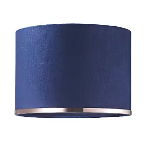 Contemporary Midnight Navy Blue Soft Velvet 10 Lamp Shade with Copper Ring