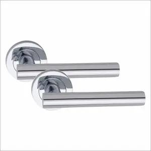 5 Pair Straight T-Bar Door Handles Polished Chrome Finish - Golden Grace