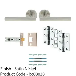 Premium Door Handle & Latch Pack - Satin Nickel Straight Bar Lever Round Rose