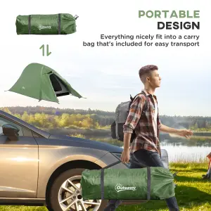 Outsunny Double Layer Camping Tent for 1-2 Man, 2000mm Waterproof, Green