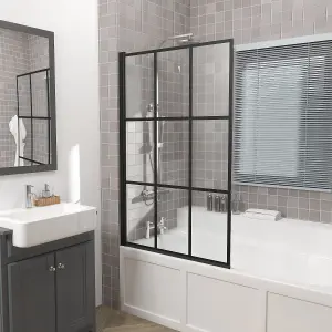 Rinse 800x1400 Square Pivot Bath Shower Screen 6mm Easy Clean Glass Screen Reversible Door Panel Black Grid