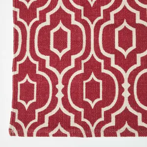 Homescapes Riga Red and White 100% Cotton Printed Patterned Rug, 66 x 200 cm