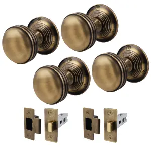 AFIT Lined Door Knob Set Antique Brass - 2 Pairs of Mortice Knobs (55mm) & Latch (76mm) for Internal Doors