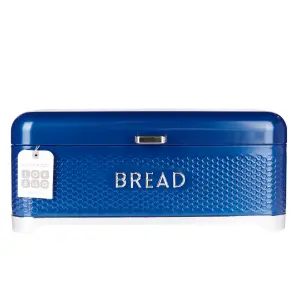 KitchenCraft Steel Bread Bin Midnight blue Kitchen Food Storage with Lid Retro