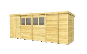 17 x 5 Feet Pent Shed - Single Door With Windows - Wood - L147 x W492 x H201 cm