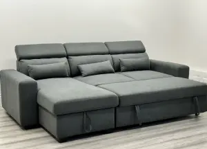 Ava Sofabed Corner Grey line fabric - storage - sofabed - foam seats