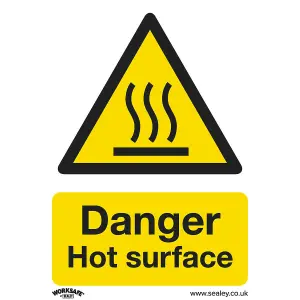 1x Rigid Plastic DANGER HOT SURFACE Safety Sign - 75mm x 100mm Warning