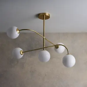 Anson Lighting Consort 5lt Ceiling Light in  Satin brass plate & opal glass