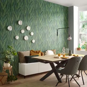 Erismann Martinique Palm Leaves Foliage Textured Green Wallpaper