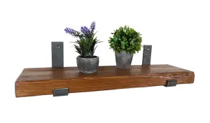 Reclaimed Wooden Shelf with Bracket Bent Up 7" 170mm - Colour Medium Oak - Length 200cm