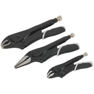 3 Piece Locking Pliers Set with Quick Release - Curved and Long Nose Tools in Black