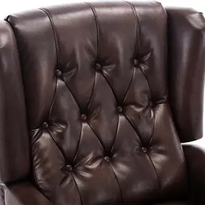 Althorpe Wing Back Recliner Chair Bonded Leather Button Fireside Occasional Armchair (Brown)