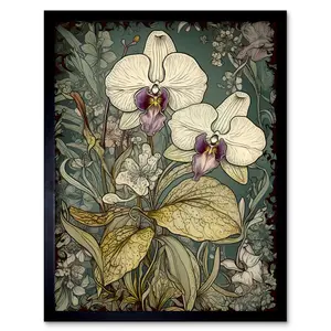 Aafia William Morris Style White And Purple Orchid - Single Picture Frame Print