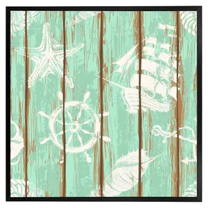 Nautical elements oin wood (Picutre Frame) / 20x20" / Brown