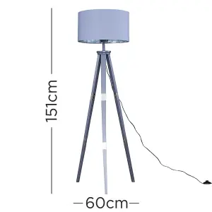 ValueLights Willow Large Modern Grey Wood and Metal Tripod Design Floor Lamp with Grey Chrome Shade