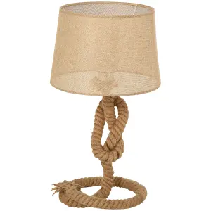 HOMCOM Nautical Style Rope-Base Table Lamp w/ Fabric Lampshade Metal Frame Beige