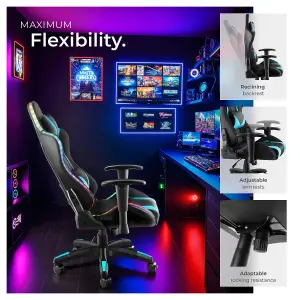 Gaming Chair Tartaros - RGB LEDs, fully adjustable, fully rotatable, massage function - black/azure