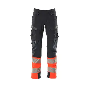 Mascot Accelerate Safe Trousers with Kneepad Pockets - Dark Navy/Hi-Vis Red   (33.5) (Leg Length - Regular)