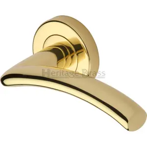 Heritage Door Handle Lever Latch on Round Rose Centaur Design (Set of 2) Polished Brass