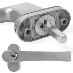 Window Handles - set of 2, built-in lock, 2 keys per handle, for UPVC, aluminium, & some timber windows - silver