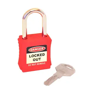 Lockout Safety Padlock Red Reinforced Nylon Body Resistant To Chemicals & Corrosion Key Retaining Feature