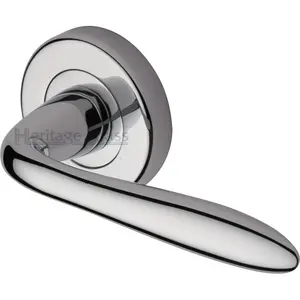 Heritage Door Handle Lever Latch on Round Rose Sutton Design (Set of 2) Polished Chrome