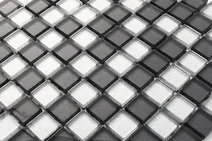 Glass mosaic on mesh for bathroom or kitchen 300mm x 300mm - Graphite Diamond