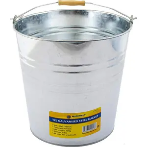 12L Galvanised Steel Bucket With Wooden Handle Water Coal Multi Purpose