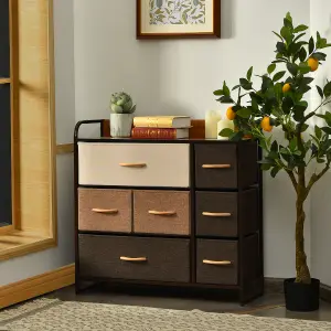 Costway 7-Drawer Dresser Tower 3-Tier Chest of Drawers Clothes Drawer Cabinet w/ Foldable Fabric Drawers & Wooden Top