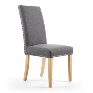 Richard Upholstered Dining Chair (Set of 2) Steel Grey Linen Effect / Natural