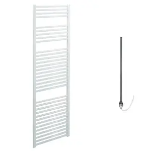 Bray Electric Heated Towel Rail, Prefilled, Straight, White - W500 x H1500 mm