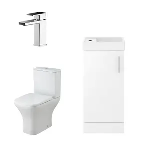 Vanity Basin Unit, Tap, and Toilet Set - Gloss White/Chrome