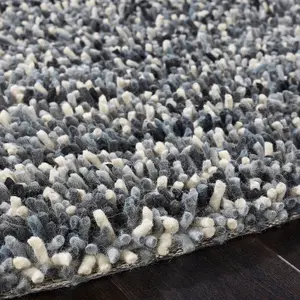 Shaggy Grey Wool Abstract Handmade Modern Easy to Clean Rug for Living Room and Bedroom-120cm X 170cm