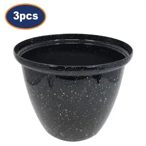 Pot Honey Planter Round Plastic Black Gloss Plant Flower Garden Patio 40cm 3Pcs