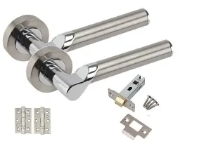 Golden Grace Titan Style Chrome Door Handles, Duo Finish, 6 Sets with Ball Bearing Hinges and Latches