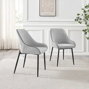 Furniturebox UK Beaumont 2x Grey Fabric Black Leg Dining Chair