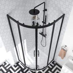 Nes Home Bilton Matte Black Quadrant Shower Enclosure with Basin Vanity, Close Coupled Toilet