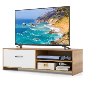 Costway TV Stand for 55 Inches TVs Wooden TV Console Table w/ 2 Open Shelf & Drawer