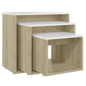 Side Tables 3 pcs Engineered Wood (Set of 3) Sonoma Oak / White