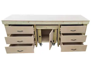 Wooden MDF top workbench with drawers and functional lockable cupboard (V.5) (H-90cm, D-70cm, L-240cm)