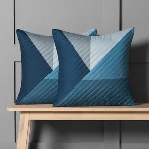 2 Pack Geometric Pinsonic Cushion Covers, Navy - 45 x 45cm