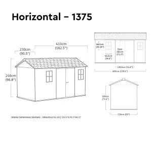 Keter Newton Plus Horizontal 13x7.5 ft Apex Grey Plastic 2 door Shed with floor & 2 windows (Base included)