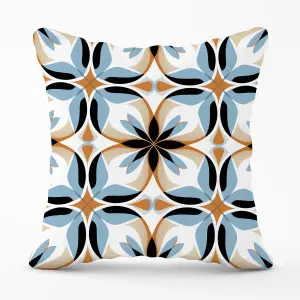 White Brown and Blue Geometric Pattern Cushions 60cm x 60cm